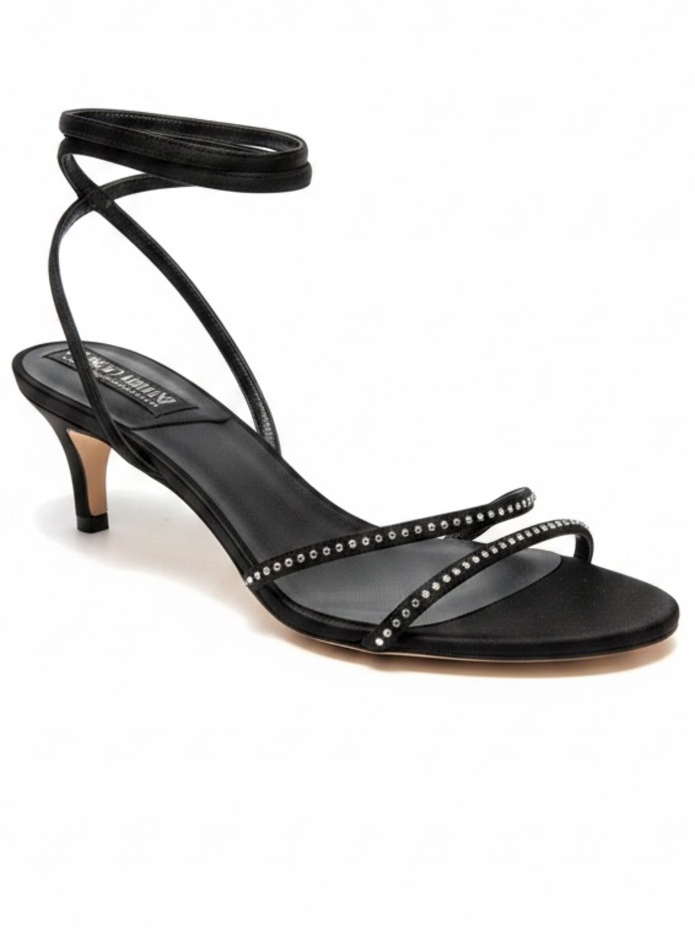 Giorgio Armani Y2K Strappy Crystals Satin Silky Sandals Kitten Heels Ankle Shoes